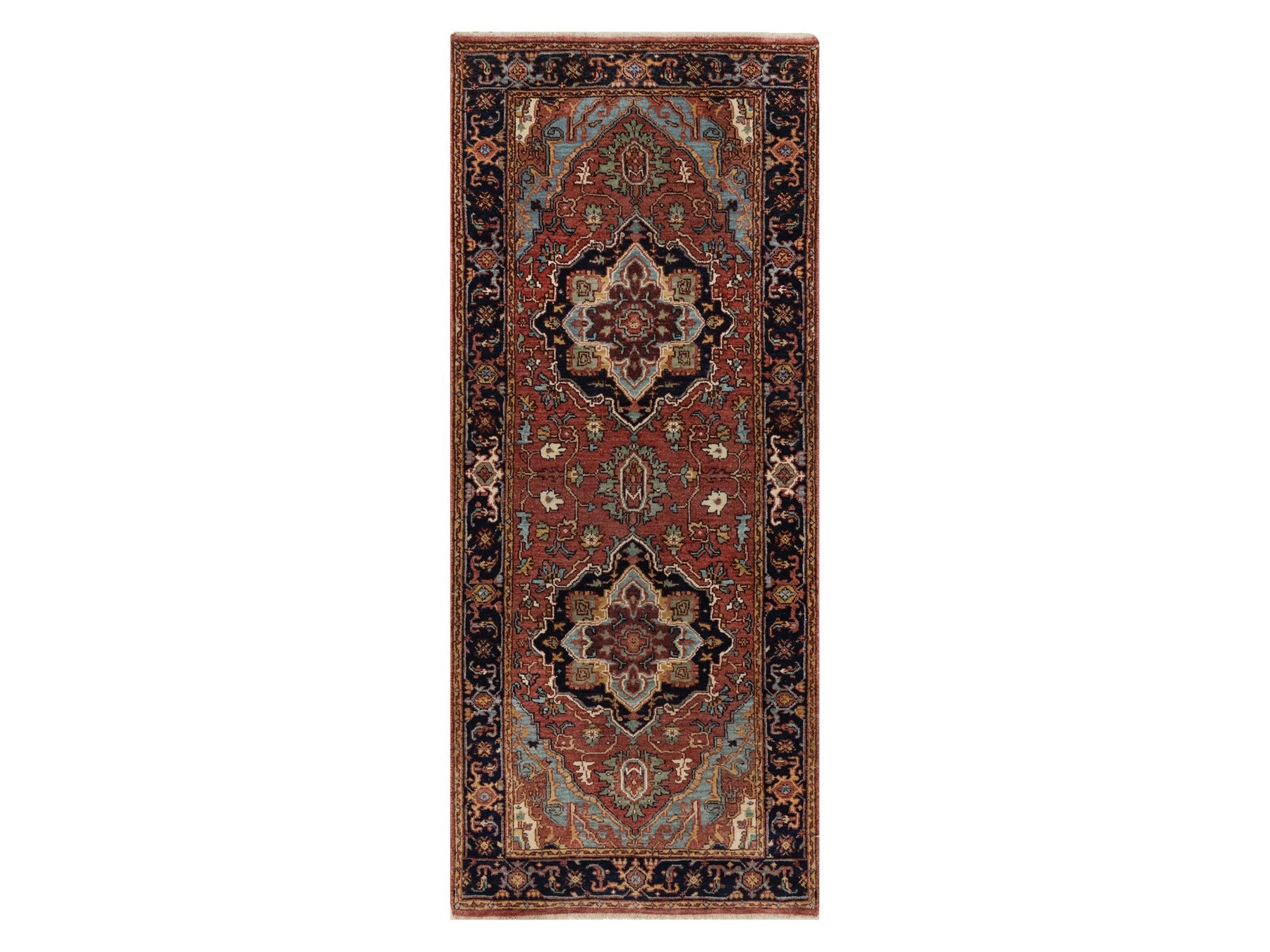 Heriz Heriz hand-knotted wool runner in Red & Midnight Blue, 2'7" x 6'1" — SKU O091370
