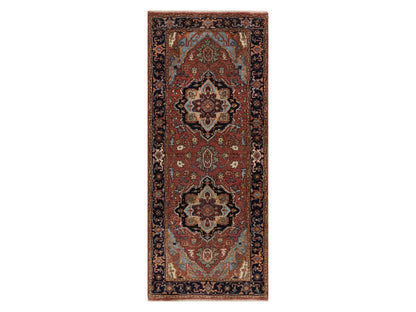 Heriz Heriz hand-knotted wool runner in Red & Midnight Blue, 2'7" x 6'1" — SKU O091370
