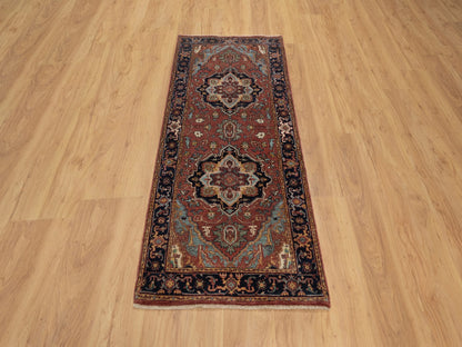 Heriz Heriz hand-knotted wool runner in Red & Midnight Blue, 2'7" x 6'1" — SKU O091370 (view 2)