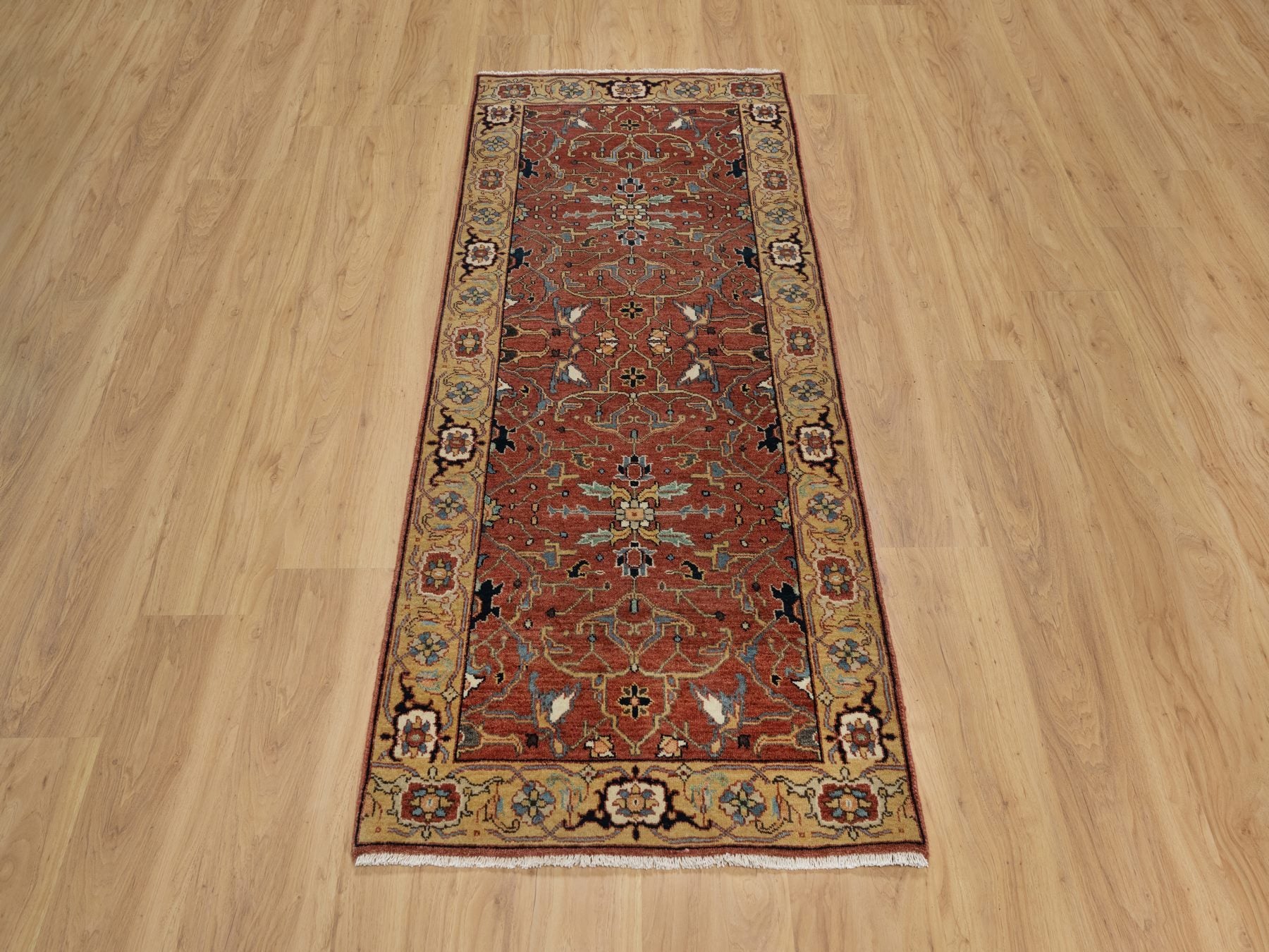 Heriz Heriz hand-knotted wool runner in Red & Gold, 2'6" x 6'1" — SKU O091374 (view 2)