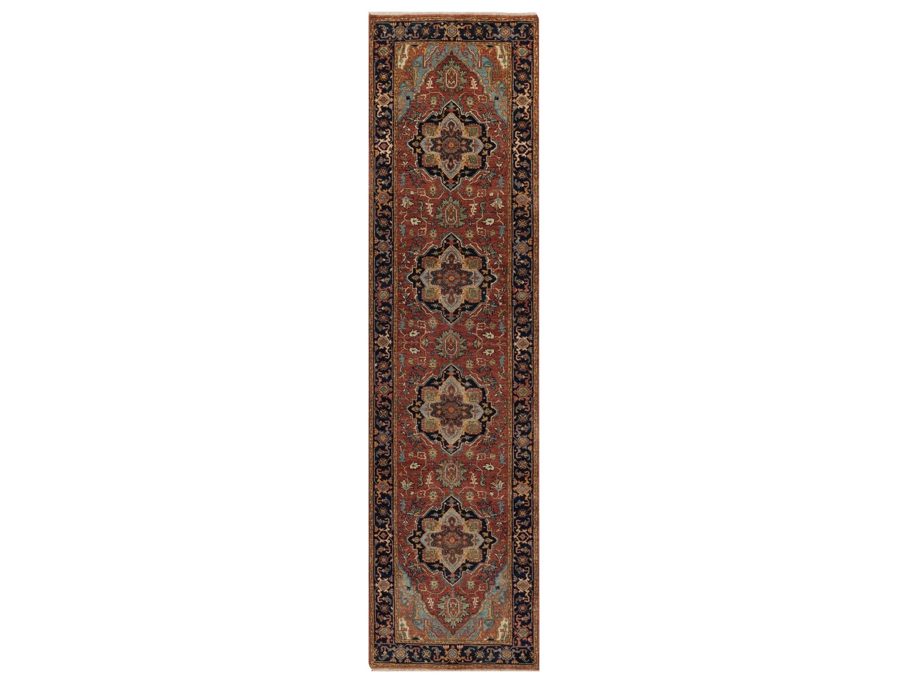Red 2'7" x 10'0" Traditional Hand knotted Wool Rug - Sku: O091379