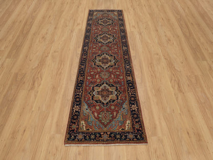 Heriz Heriz hand-knotted wool runner in Red & Midnight Blue, 2'7" x 10' — SKU O091379 (view 2)