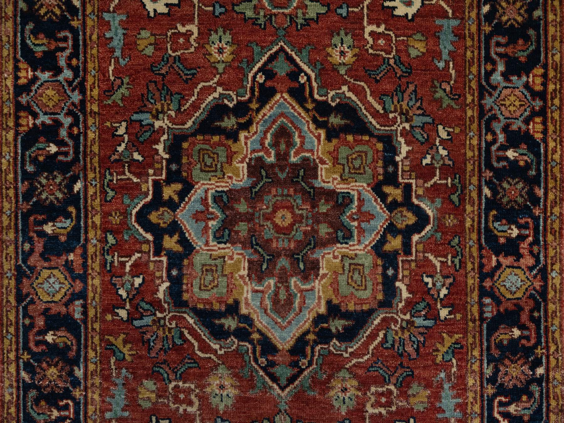 Heriz Heriz hand-knotted wool runner in Red & Midnight Blue, 2'7" x 10' — SKU O091379 (view 5)