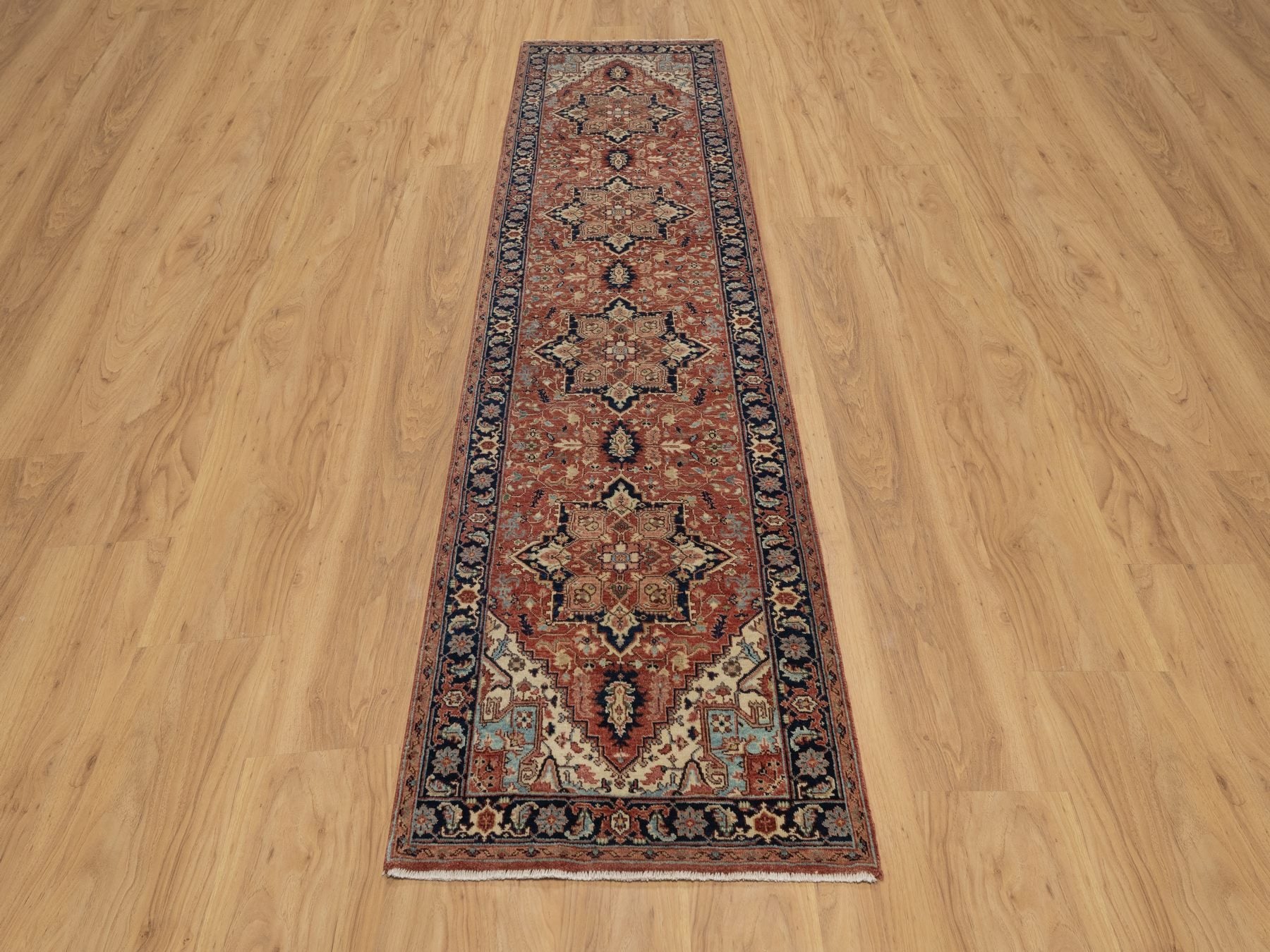 Red 2'7" x 10'2" Traditional Hand knotted Wool Rug - Sku: O091383