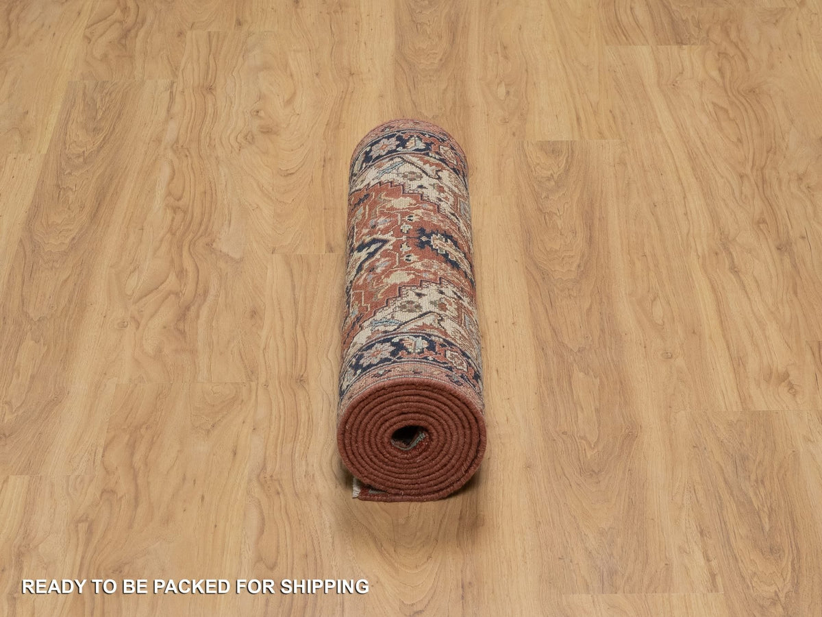 Heriz Heriz hand-knotted wool runner in Red & Midnight Blue, 2'7" x 10'2" — SKU O091383 (view 6)