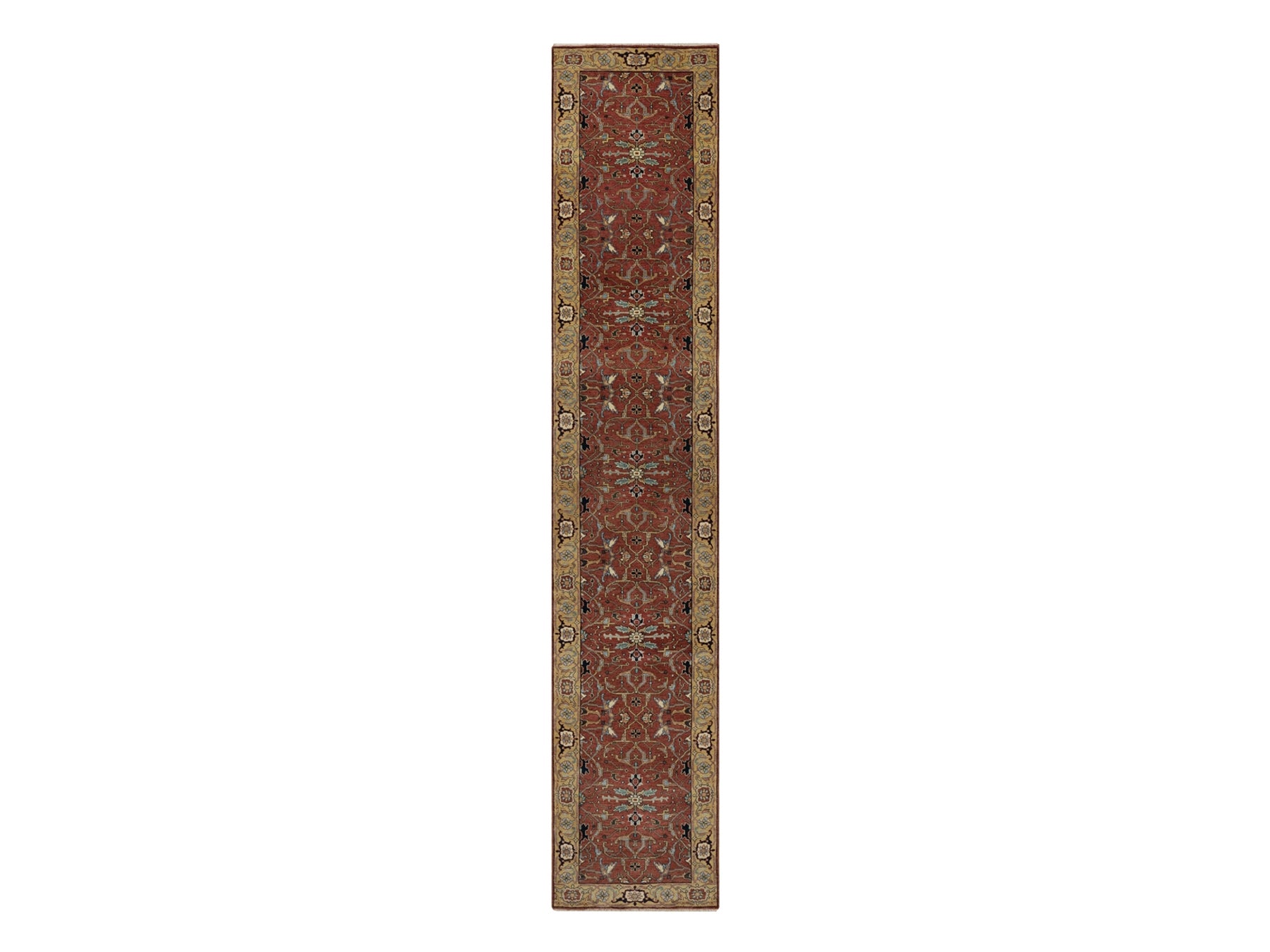 Heriz Heriz hand-knotted wool runner in Red & Gold, 2'8" x 14'1" — SKU O091387