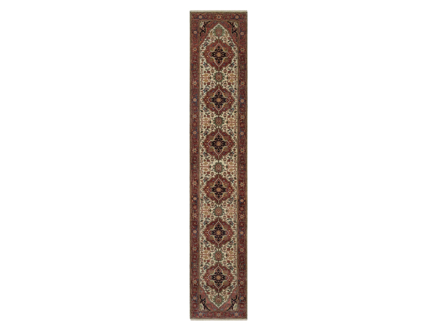 Heriz Heriz hand-knotted wool runner in Ivory & Red, 2'8" x 14'3" — SKU O091388