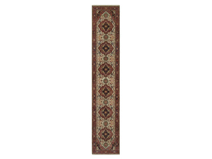 Heriz Heriz hand-knotted wool runner in Ivory & Red, 2'8" x 14'3" — SKU O091388