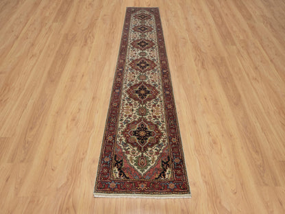 Heriz Heriz hand-knotted wool runner in Ivory & Red, 2'8" x 14'3" — SKU O091388 (view 2)