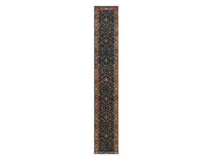 Blue 2'7" x 18'1" Heriz Hand knotted Wool Rug - Sku: O091390