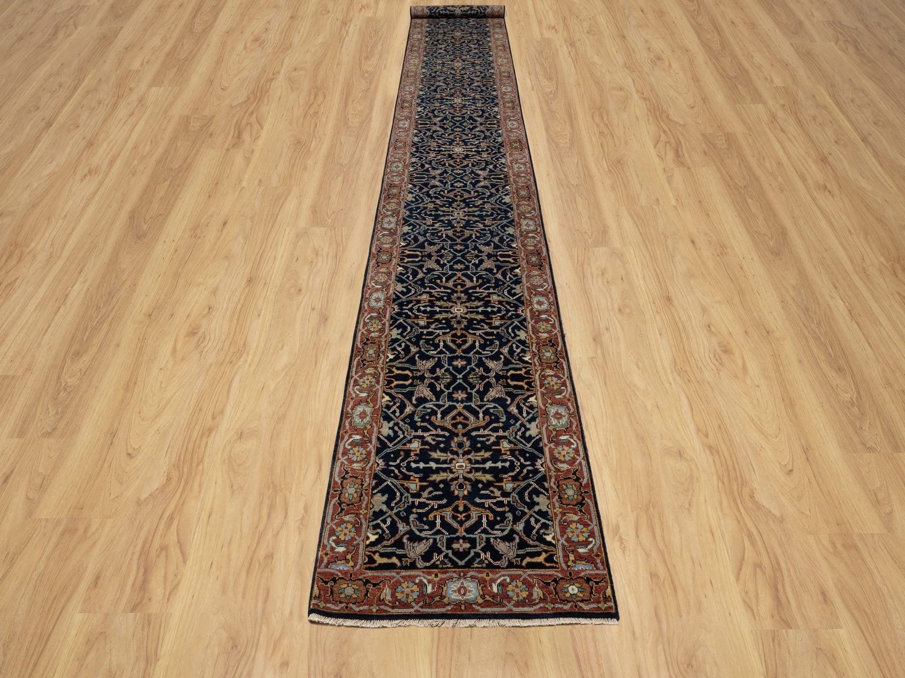 Heriz Heriz hand-knotted wool runner in Blue & Red, 2'7" x 18'1" — SKU O091390 (view 2)