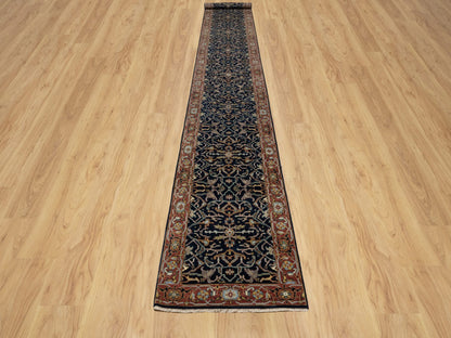 Blue 2'7" x 18'1" Heriz Hand knotted Wool Rug - Sku: O091390