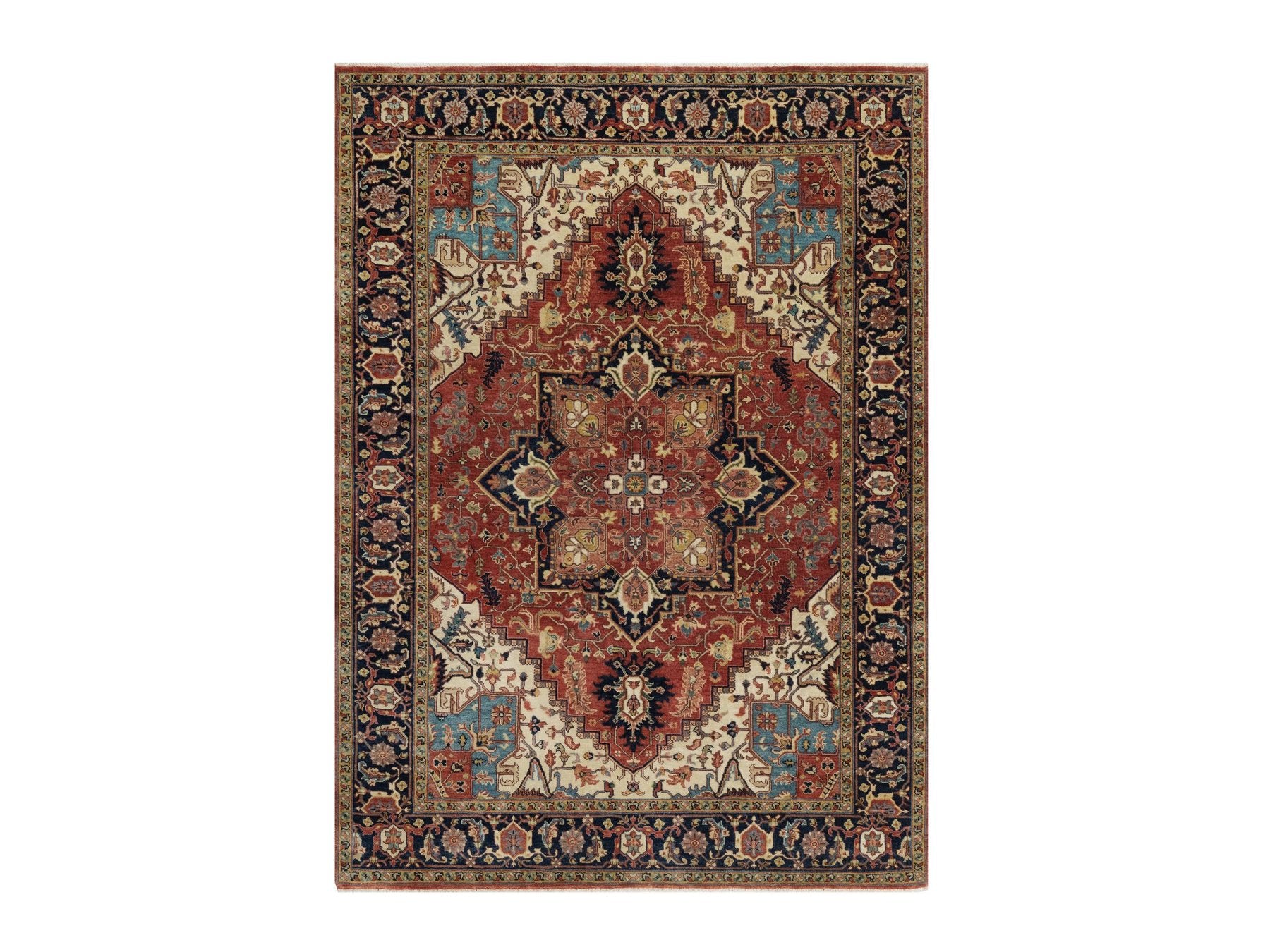 Heriz Heriz hand-knotted wool rug in Red & Midnight Blue, 5'2" x 7'2" — SKU O091393