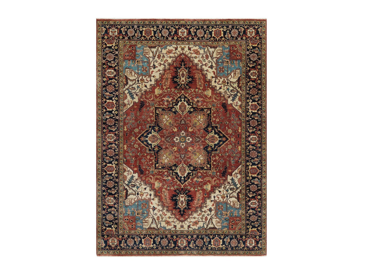 Heriz Heriz hand-knotted wool rug in Red & Midnight Blue, 5'2" x 7'2" — SKU O091393