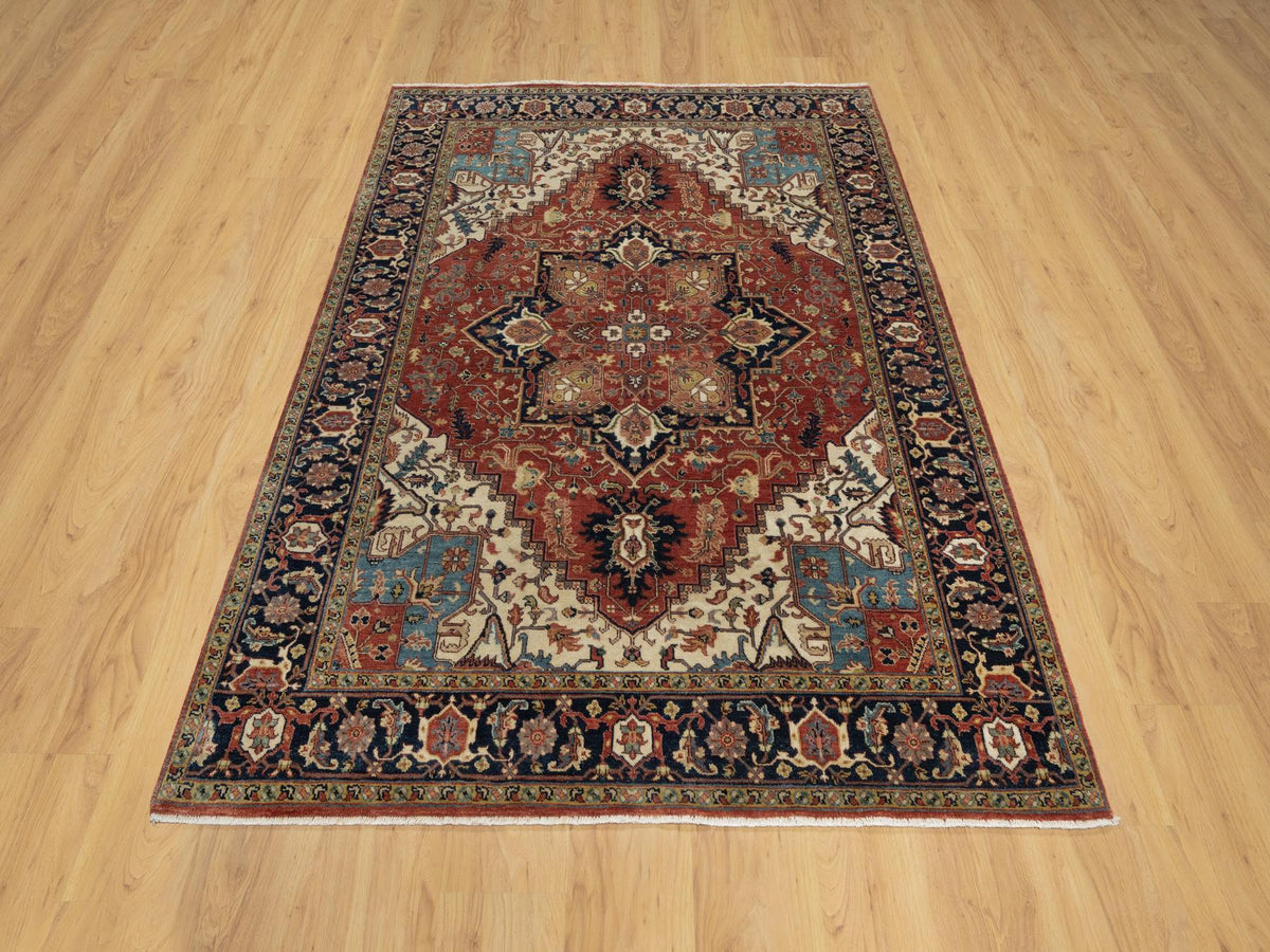Heriz Heriz hand-knotted wool rug in Red & Midnight Blue, 5'2" x 7'2" — SKU O091393 (view 2)