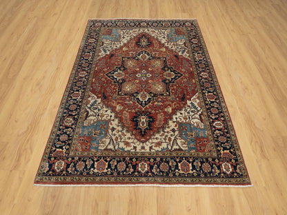 Heriz Heriz hand-knotted wool rug in Red & Midnight Blue, 5'2" x 7'2" — SKU O091393 (view 2)