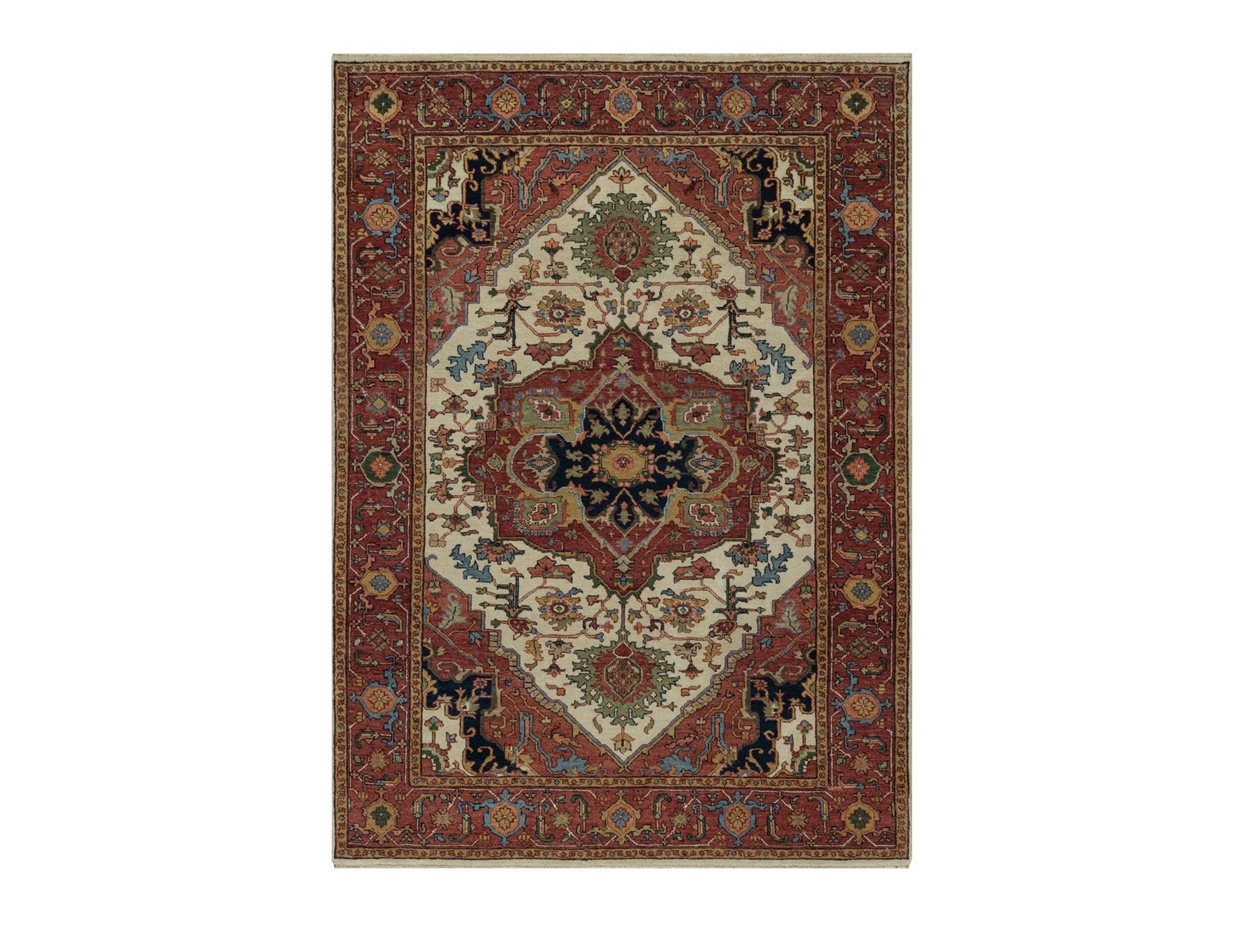 Heriz Heriz hand-knotted wool rug in Ivory & Red, 5'1" x 7'2" — SKU O091395