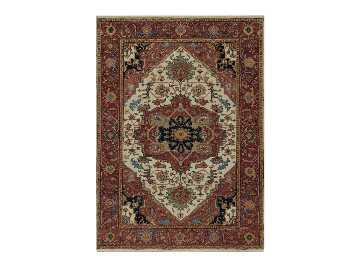 Heriz Heriz hand-knotted wool rug in Ivory & Red, 5'1" x 7'2" — SKU O091395
