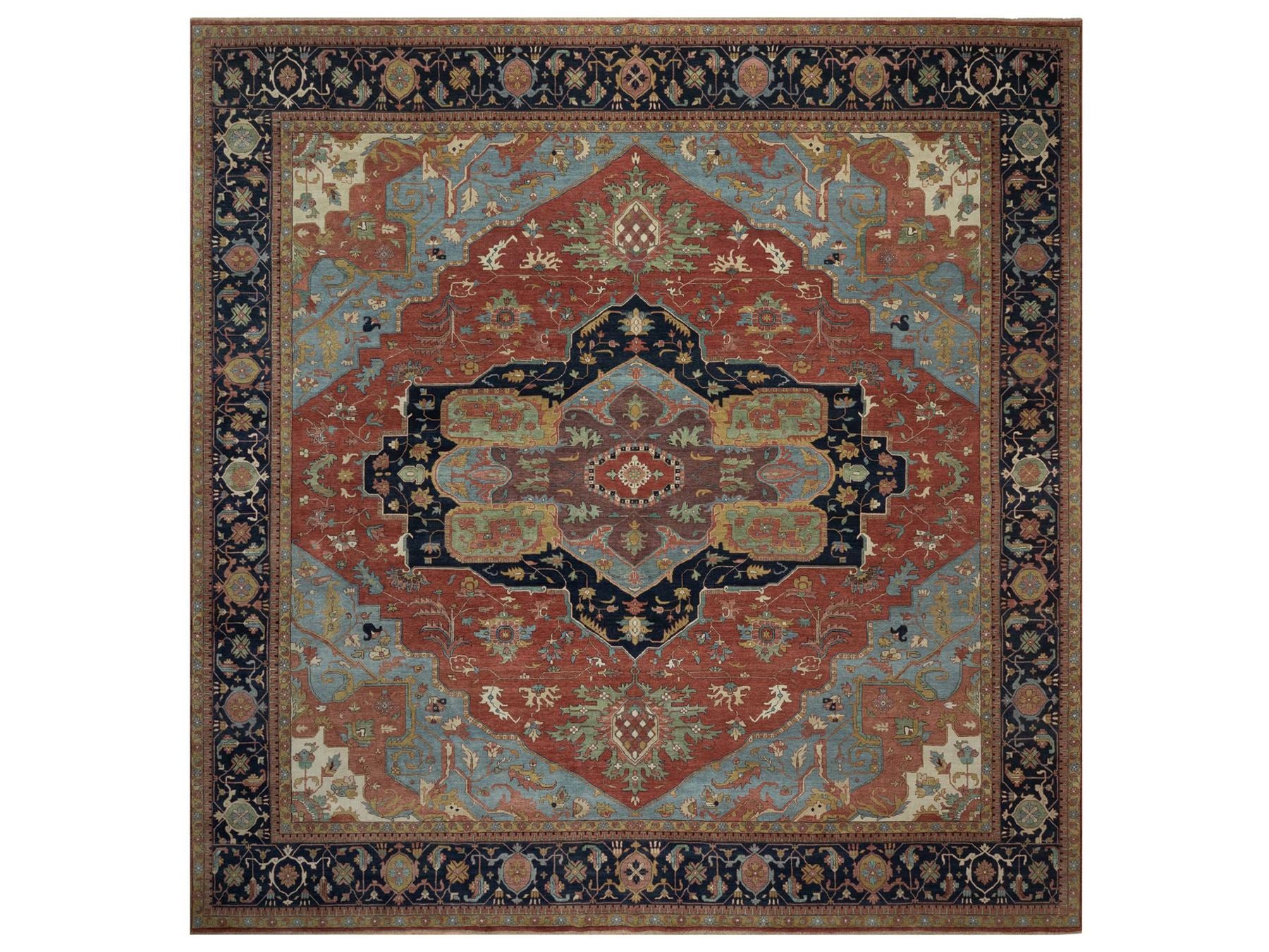 Heriz Heriz hand-knotted wool rug in Red & Midnight Blue, 15'10" x 16'2" — SKU O091404