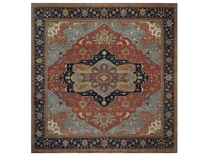 Heriz Heriz hand-knotted wool rug in Red & Midnight Blue, 15'10" x 16'2" — SKU O091404
