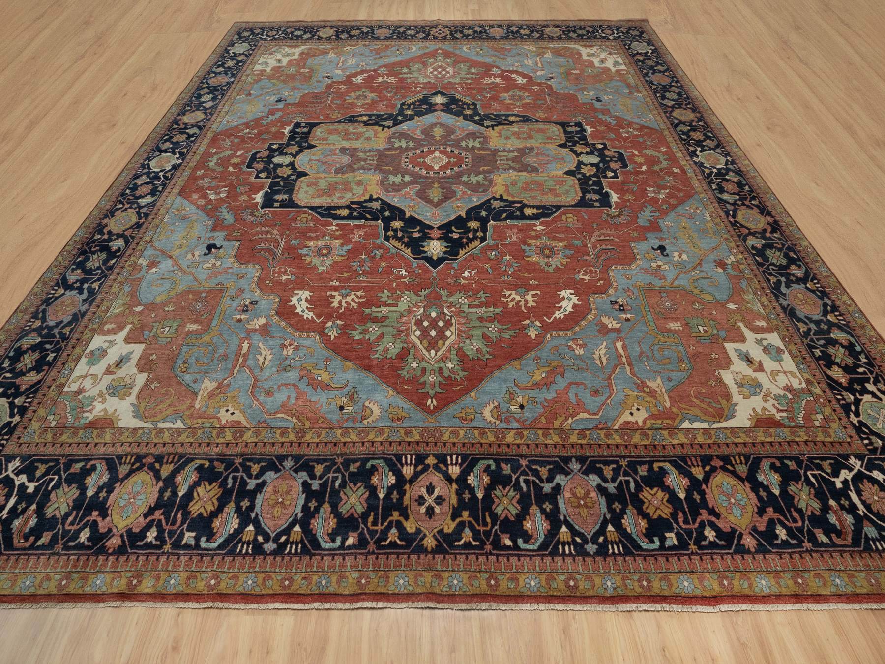 Heriz Heriz hand-knotted wool rug in Red & Midnight Blue, 15'10" x 16'2" — SKU O091404 (view 2)