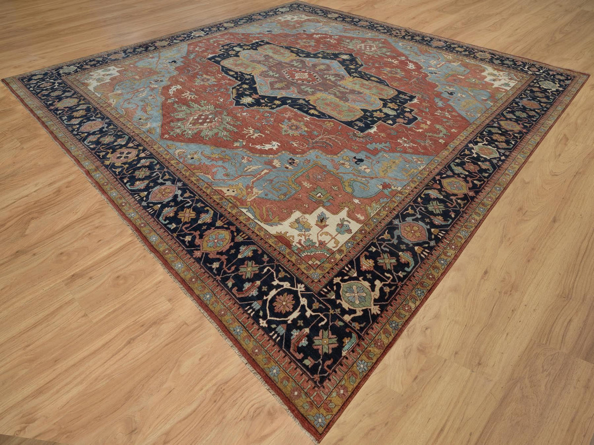 Heriz Heriz hand-knotted wool rug in Red & Midnight Blue, 15'10" x 16'2" — SKU O091404 (view 3)