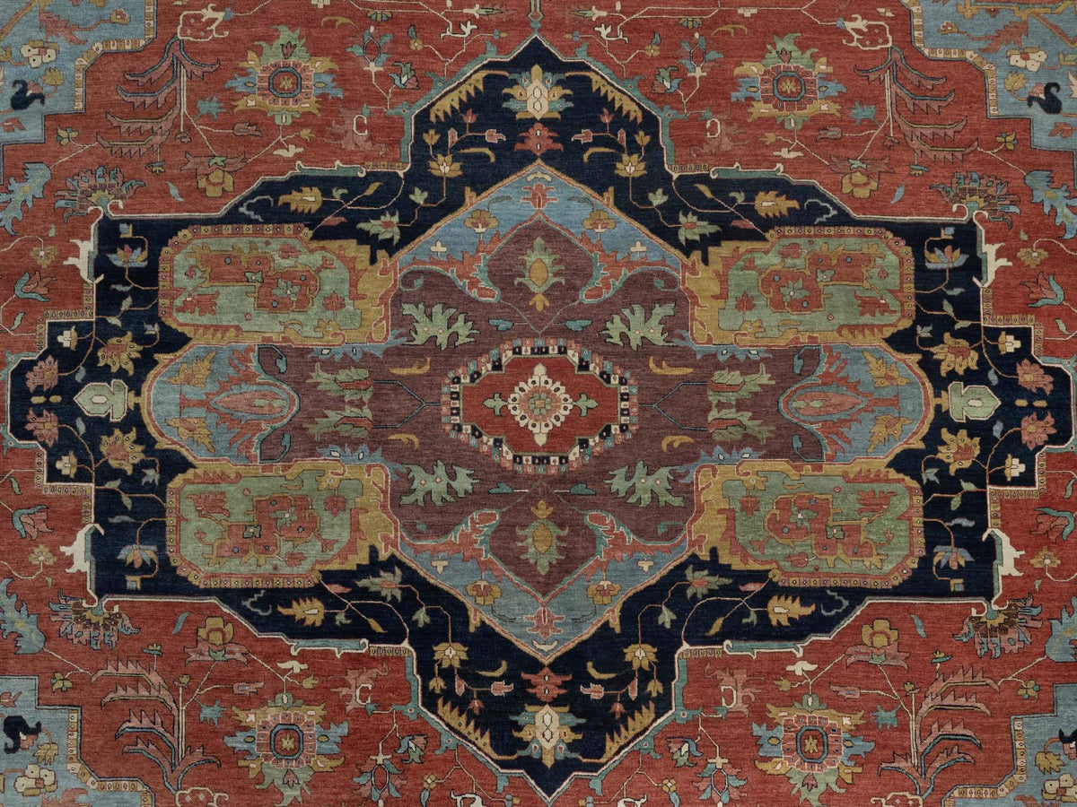 Heriz Heriz hand-knotted wool rug in Red & Midnight Blue, 15'10" x 16'2" — SKU O091404 (view 8)