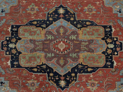Heriz Heriz hand-knotted wool rug in Red & Midnight Blue, 15'10" x 16'2" — SKU O091404 (view 8)