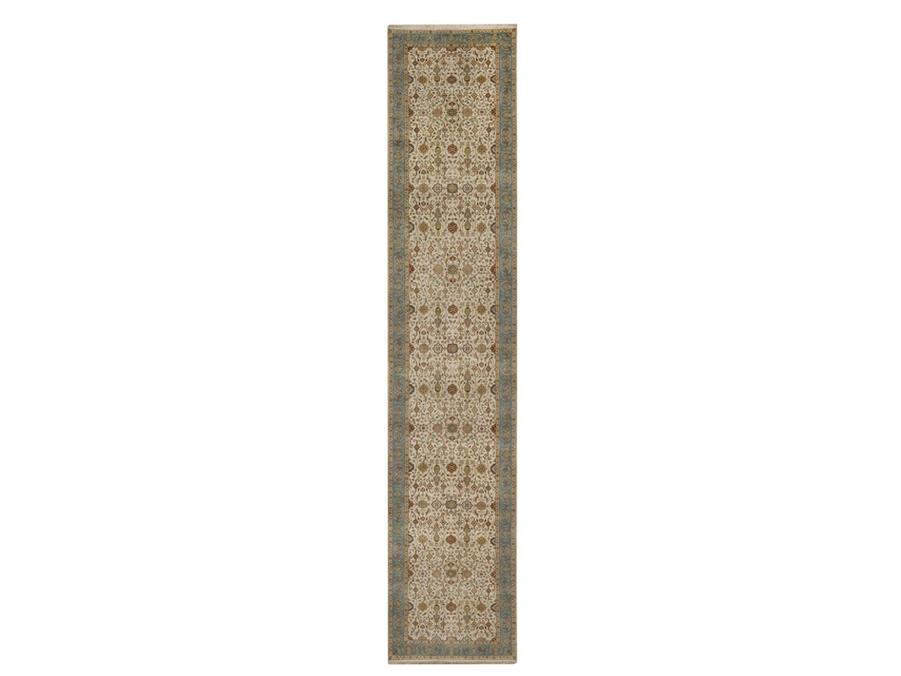 Tabriz Fine Oriental hand-knotted wool runner in Ivory & Blue, 3'1" x 15'6" — SKU O091411