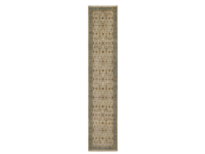 Tabriz Fine Oriental hand-knotted wool runner in Ivory & Blue, 3'1" x 15'6" — SKU O091411
