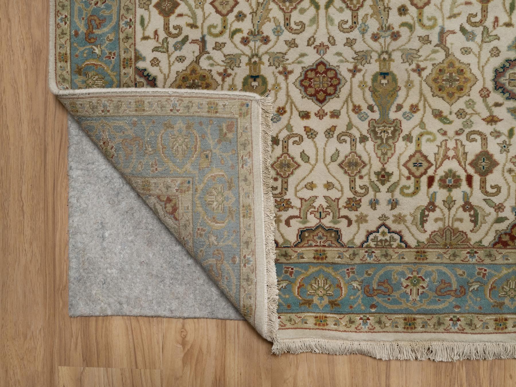 Tabriz Fine Oriental hand-knotted wool runner in Ivory & Blue, 3'1" x 15'6" — SKU O091411 (view 3)
