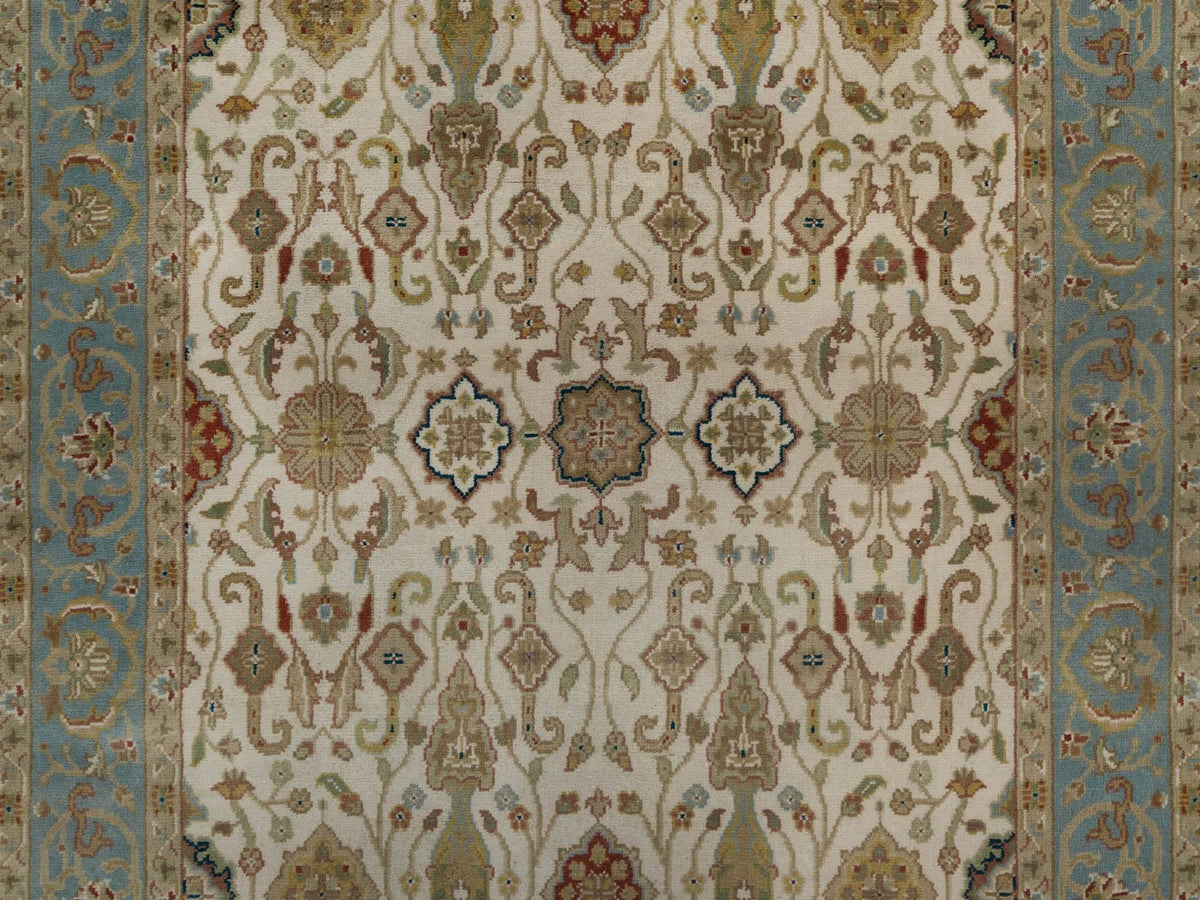 Tabriz Fine Oriental hand-knotted wool runner in Ivory & Blue, 3'1" x 15'6" — SKU O091411 (view 5)