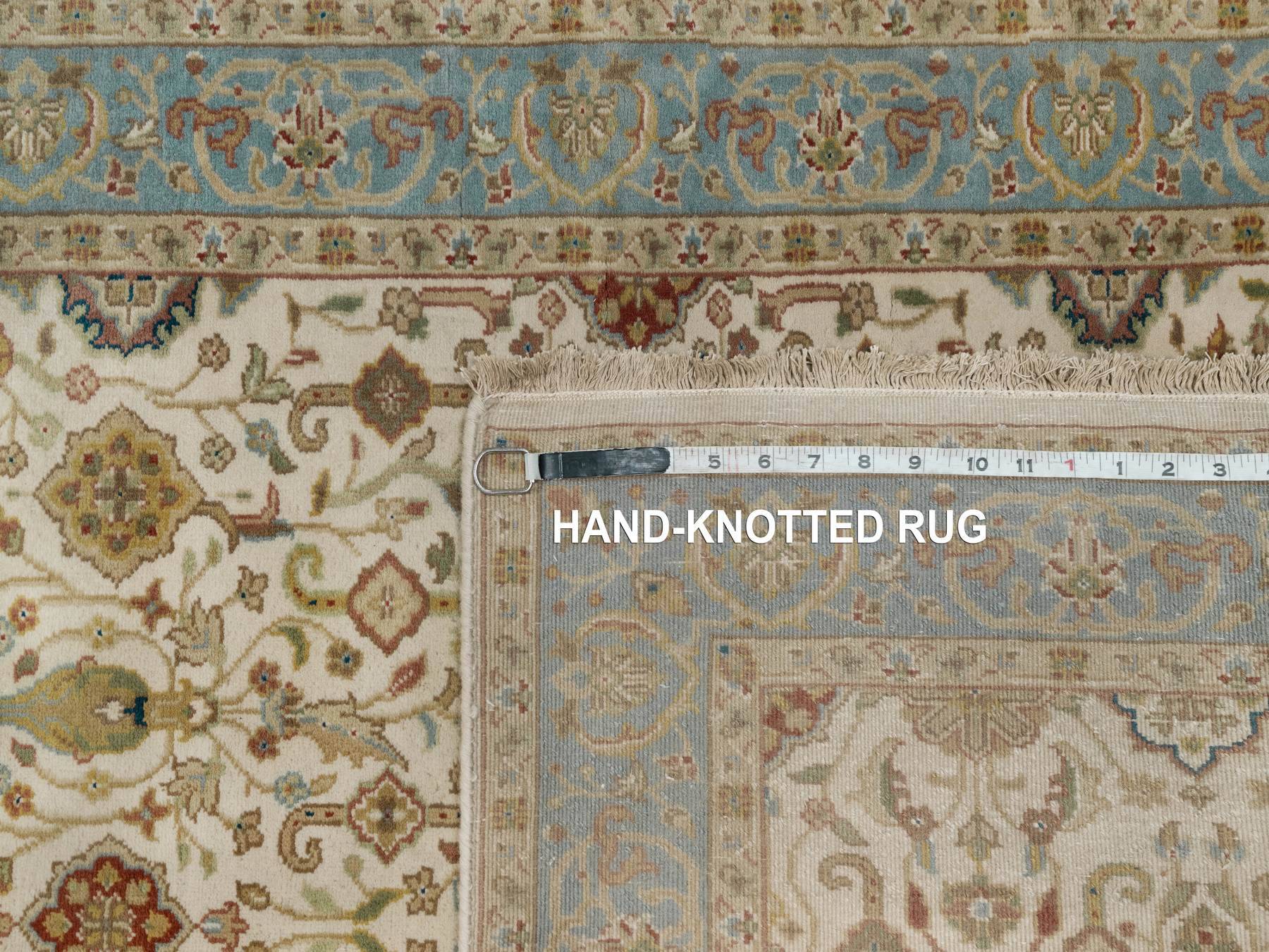 Tabriz Fine Oriental hand-knotted wool runner in Ivory & Blue, 3'1" x 15'6" — SKU O091411 (view 8)