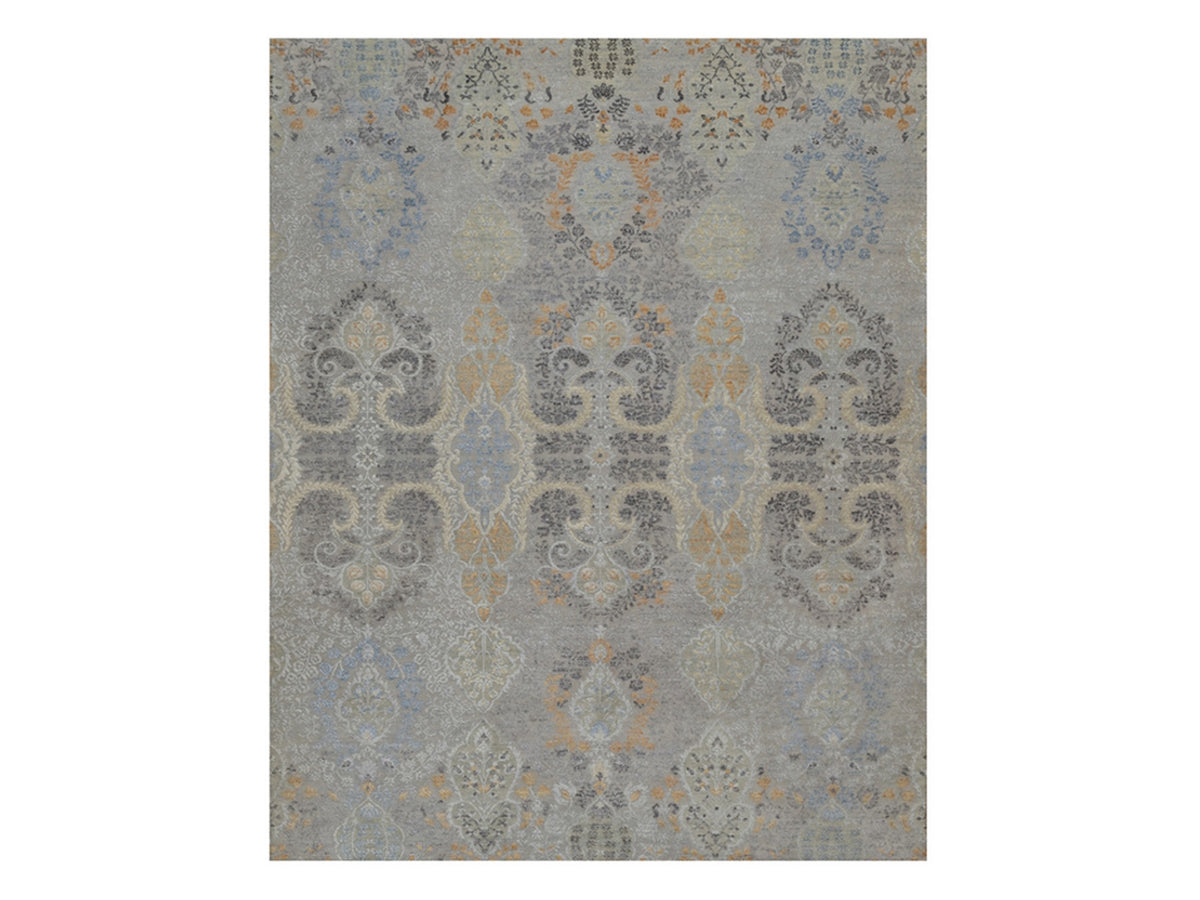 Transitional hand-knotted wool/silk rug in Gray, 7'10" x 9'11" — SKU O091414