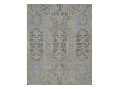 Transitional hand-knotted wool/silk rug in Gray, 7'10" x 9'11" — SKU O091414