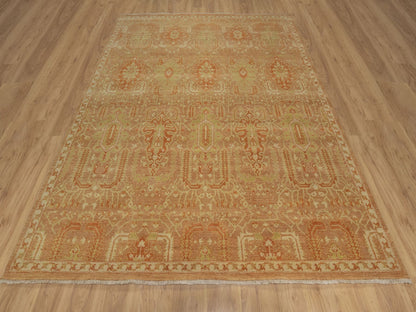 Brown 8'0" x 9'10" Oushak And Peshawar Hand knotted Wool Rug - Sku: O091417