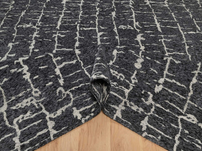 Black 7'11" x 10'1" Modern and Contemporary Hand knotted Wool Rug - Sku: O091419