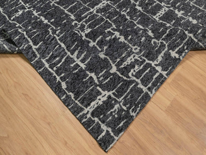 Black 7'11" x 10'1" Modern and Contemporary Hand knotted Wool Rug - Sku: O091419