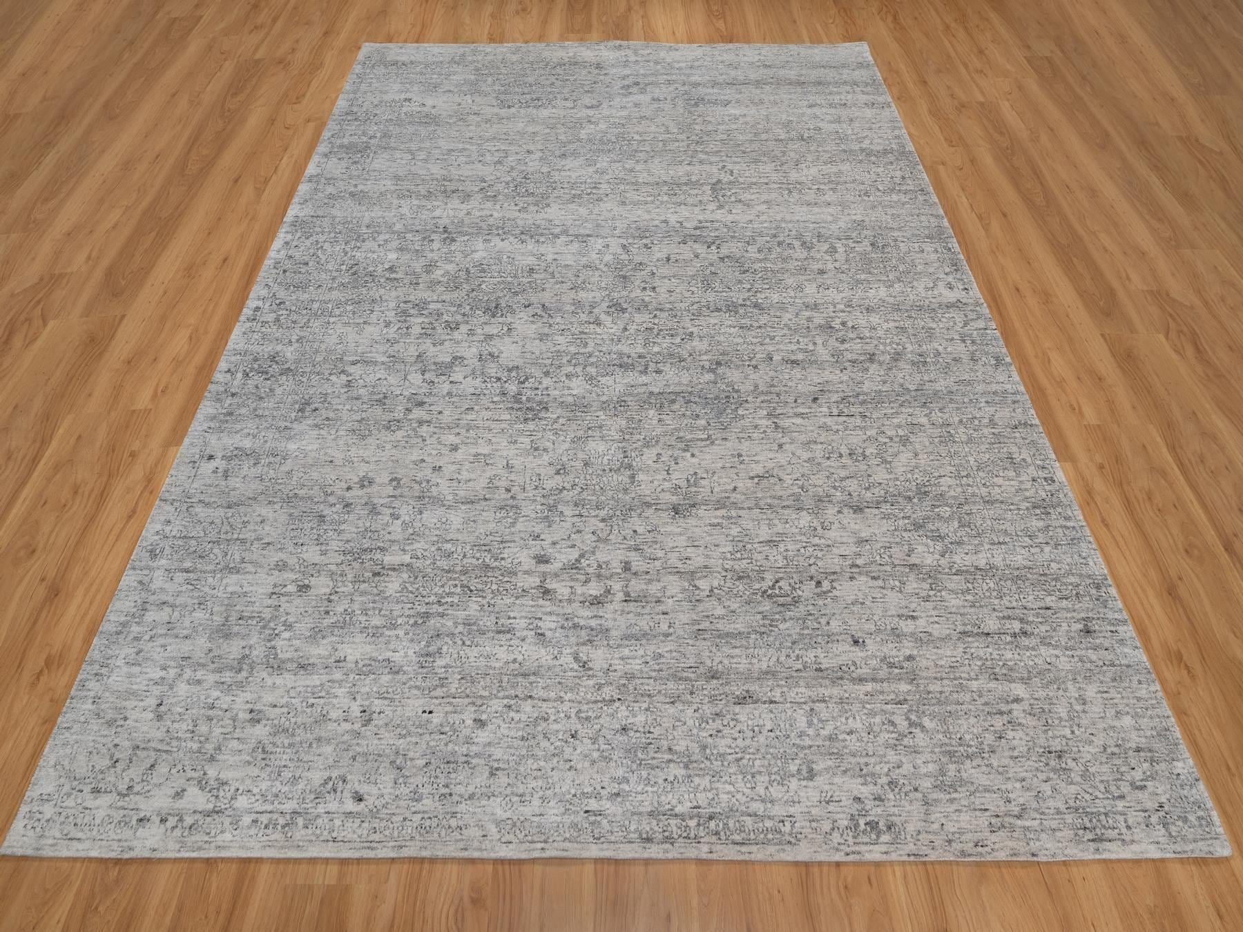 Ivory 7'10" x 10'0" Modern and Contemporary Hand knotted Wool Rug - Sku: O091423