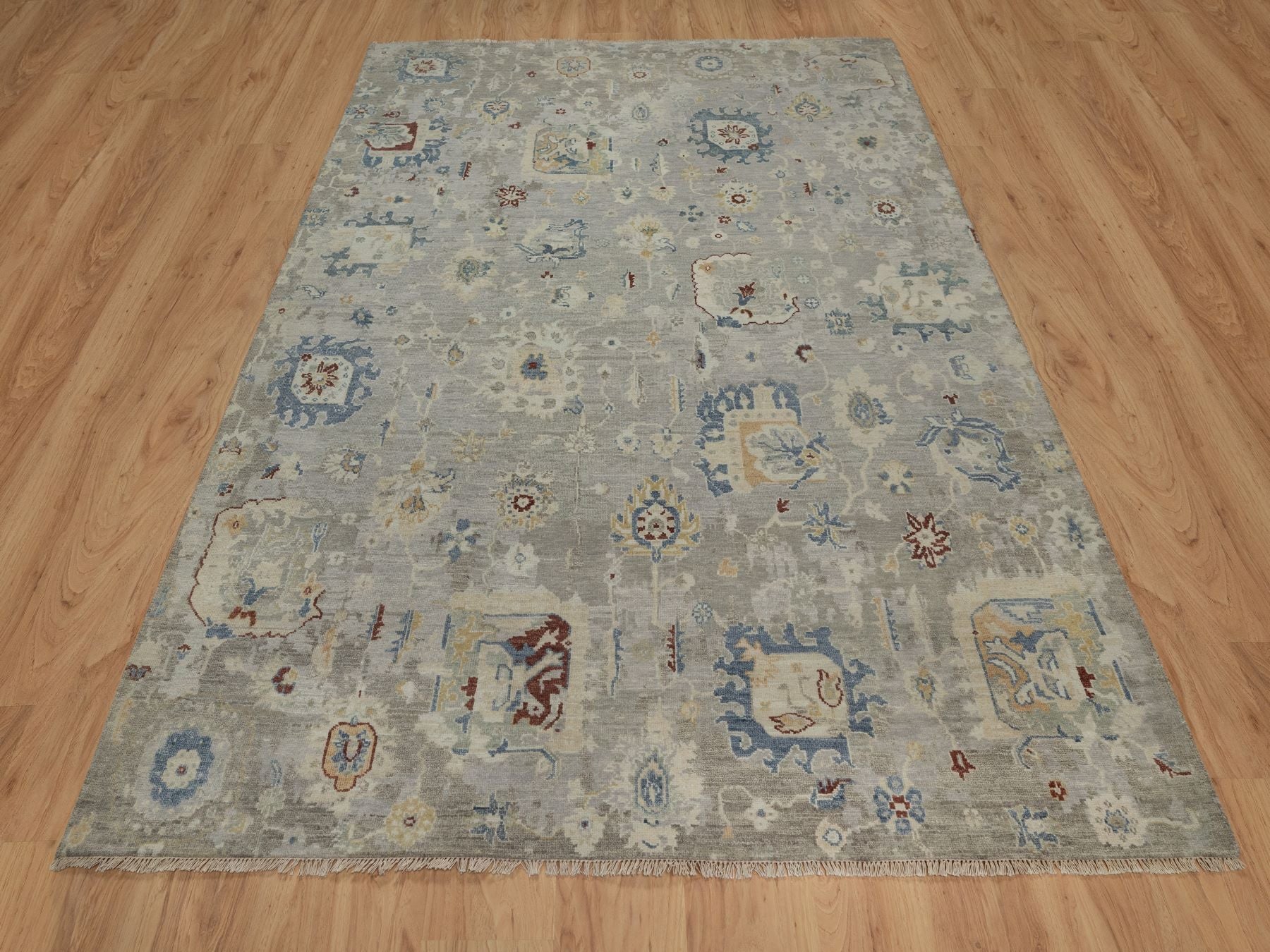Grey 6'1" x 9'0" Oushak And Peshawar Hand knotted Wool Rug - Sku: O091433