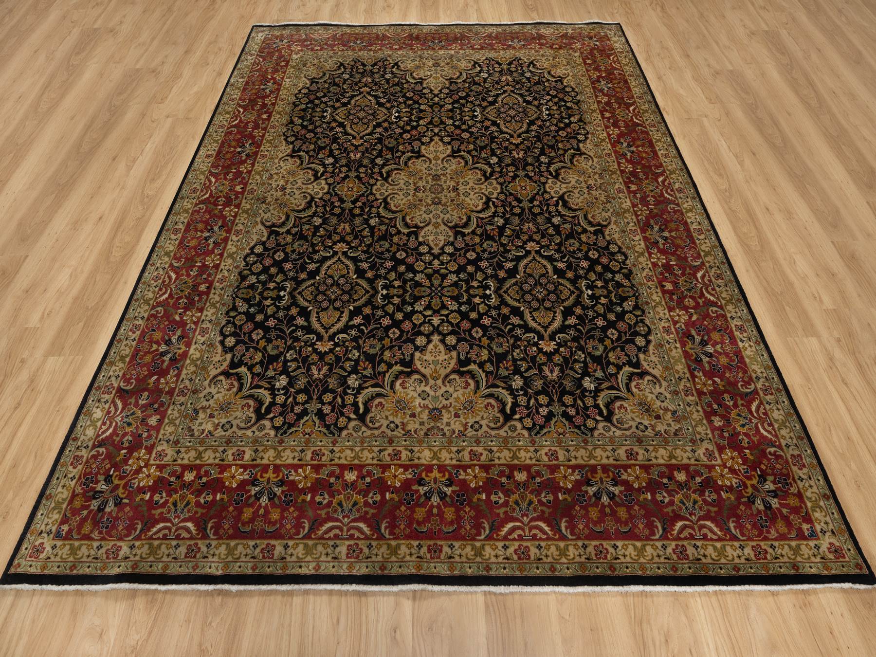 Black 7'11" x 9'10" Fine Oriental Hand knotted Wool Rug - Sku: O091434
