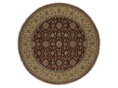 Fine Oriental hand-knotted wool/silk rug in Red & Beige, 8'1" x 8'1" — SKU O091438