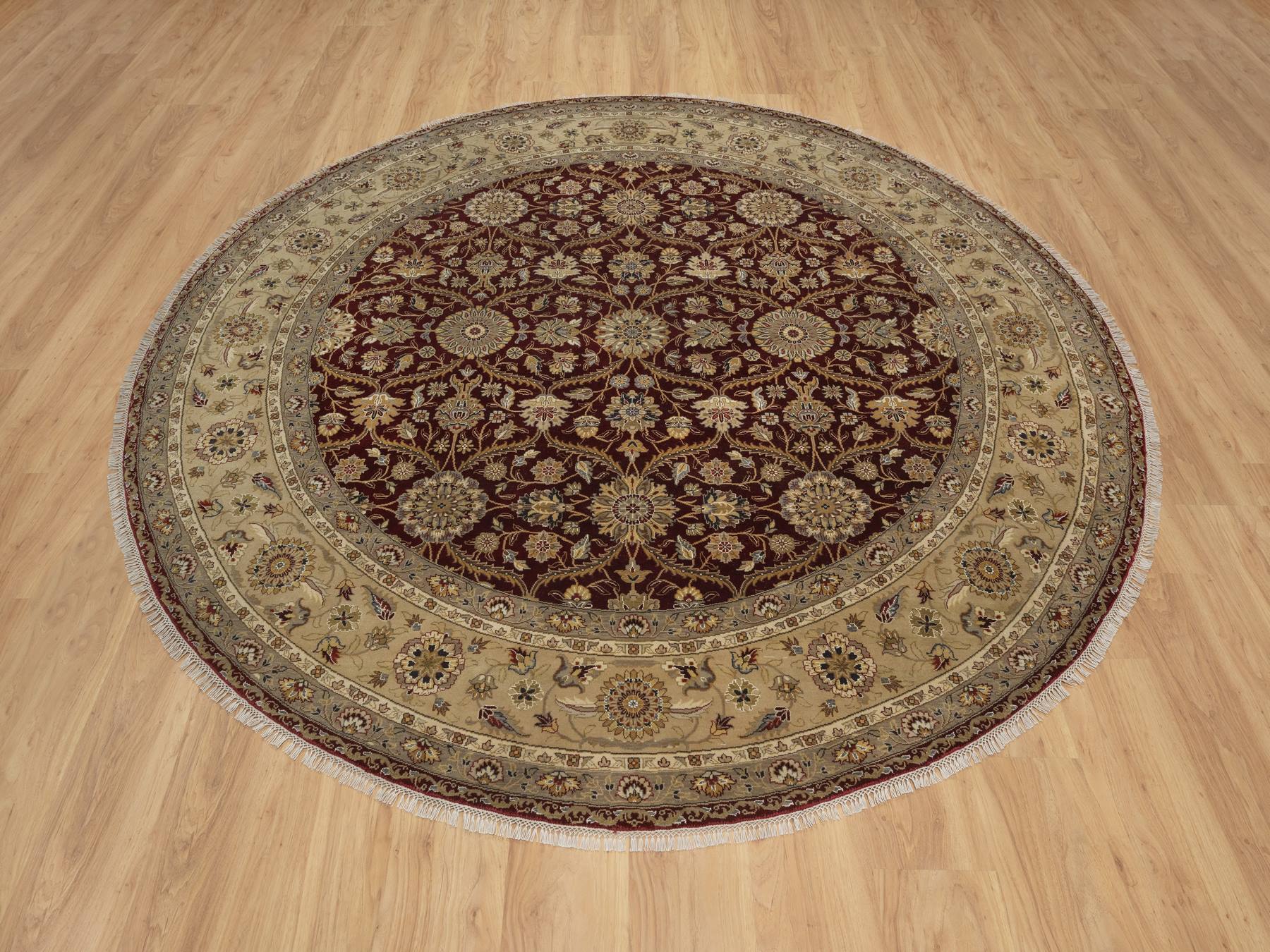 Fine Oriental hand-knotted wool/silk rug in Red & Beige, 8'1" x 8'1" — SKU O091438 (view 2)
