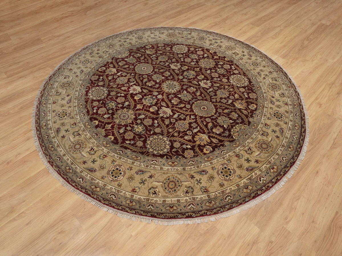 Fine Oriental hand-knotted wool/silk rug in Red & Beige, 8'1" x 8'1" — SKU O091438 (view 3)