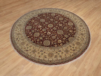 Fine Oriental hand-knotted wool/silk rug in Red & Beige, 8'1" x 8'1" — SKU O091438 (view 3)