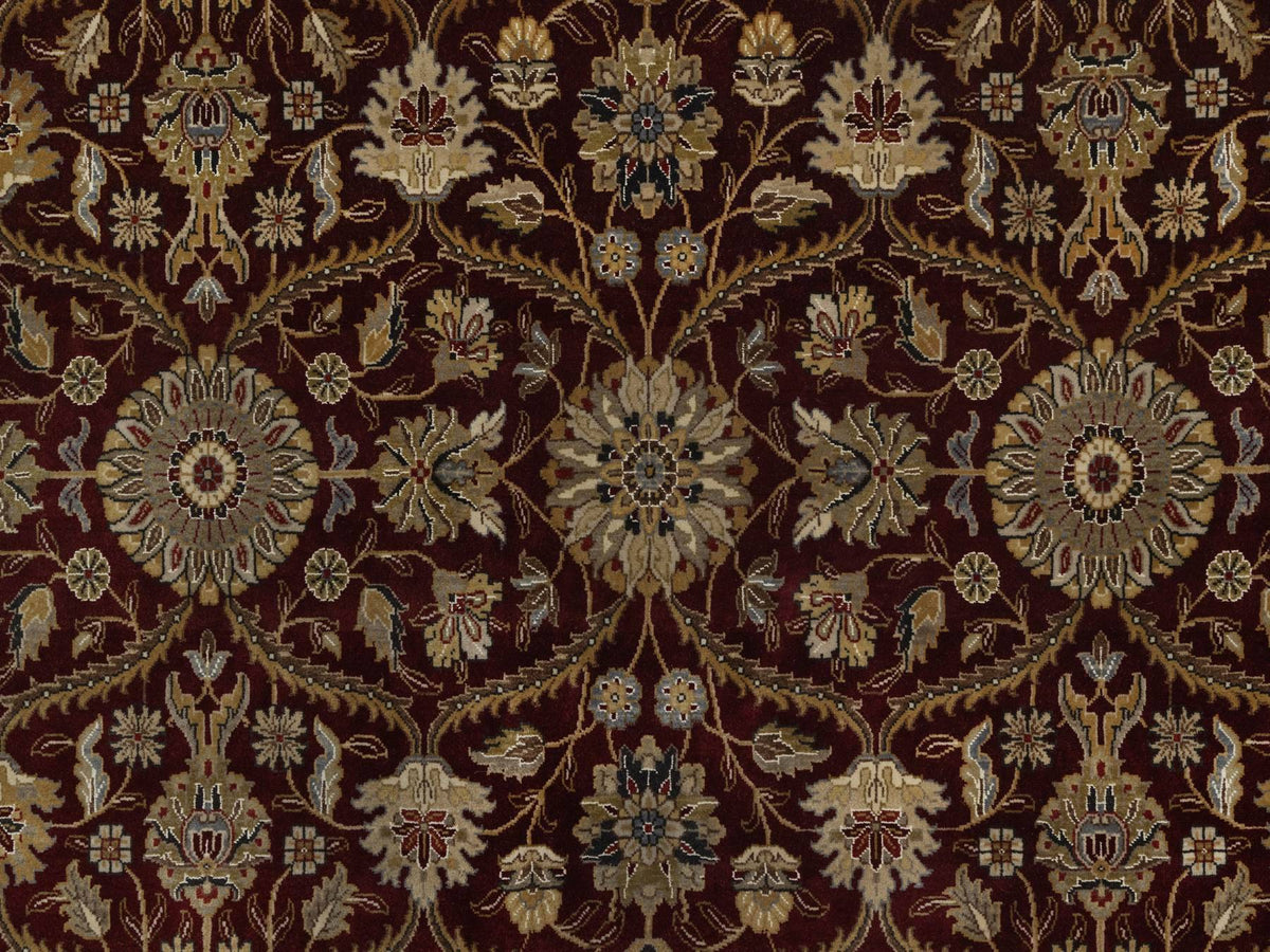 Fine Oriental hand-knotted wool/silk rug in Red & Beige, 8'1" x 8'1" — SKU O091438 (view 8)