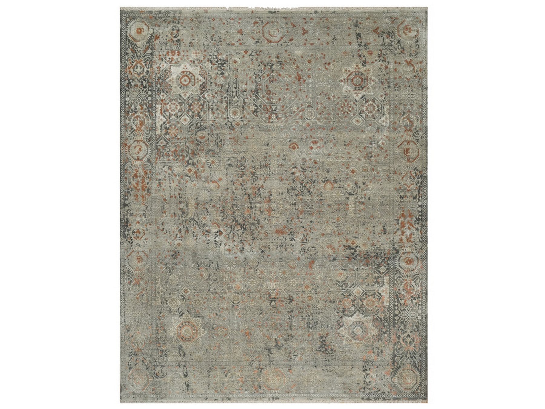 Grey 7'9" x 9'11" Mamluk Hand knotted Wool Rug - Sku: O091442