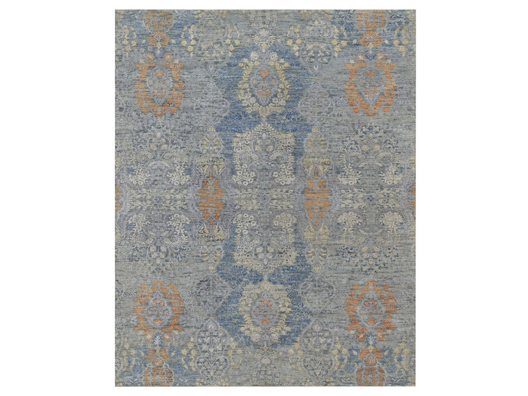 Transitional hand-knotted wool/silk rug in Gray, 7'11" x 10' — SKU O091443