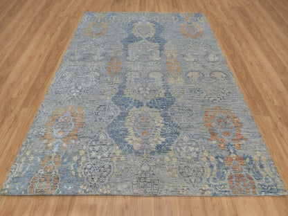 Transitional hand-knotted wool/silk rug in Gray, 7'11" x 10' — SKU O091443 (view 2)