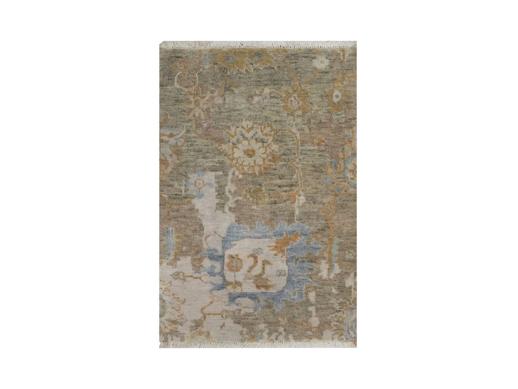 Brown 2'0" x 3'0" Oushak And Peshawar Hand knotted Wool Rug - Sku: O091449